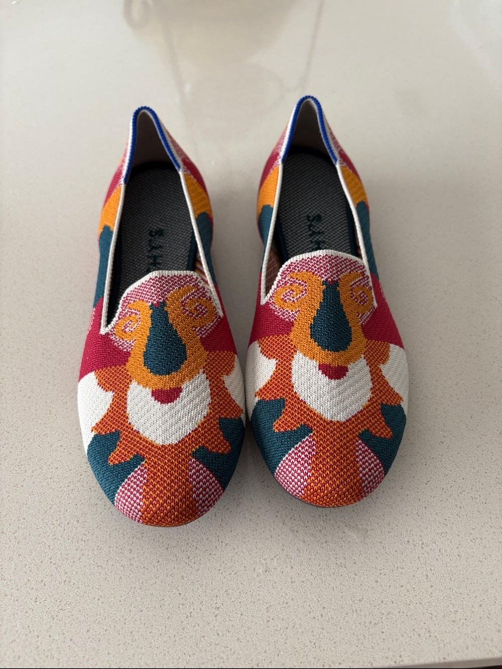 Rothy's New Multicolor Embroidered Slip-On Flats - Teal, Orange, Pink, White